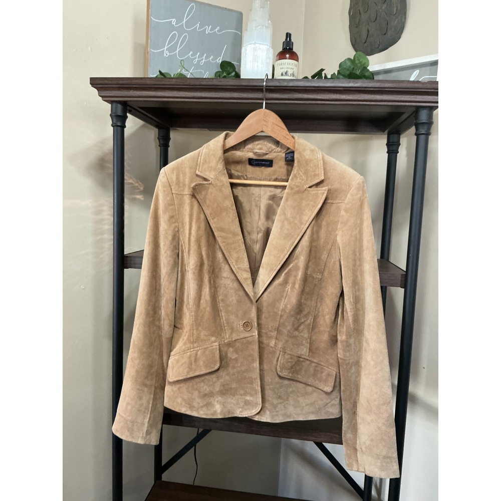 Context Tan Suede Leather Blazer Jacket Womens Size 10 Single Button RN 13711